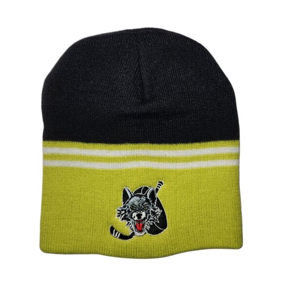Chicago Wolves Hockey Winter Beanie Hat Adult One Size Lime Green Black Knit - Picture 1 of 2